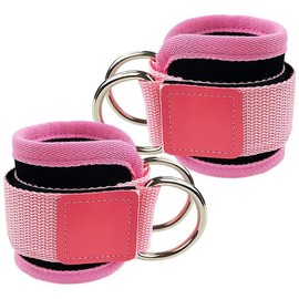 Adjustable Ankle Strap with Double D-Rings and Neoprene Support Ankle Straps for Cable Machines for Kickbacks, Workouts, Leg Extensions, Curls, and Hip Abductors for Men and Women (Pink, Pair)