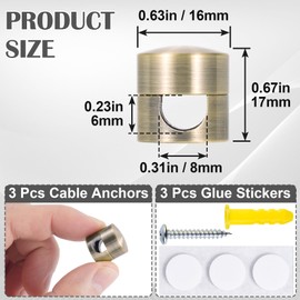 Lekgavd 3 Sets Phone Charger Cord Holder, Metal Cable Anchors for Nightstand, Adhesive Cord Clip Cable Organizers, Wire Management for Office Home Desktop - Antique Copper