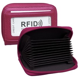 ZHOMA RFID Blocking Genuine Leather Credit Card Case Holder Security Travel Wallet - Rose