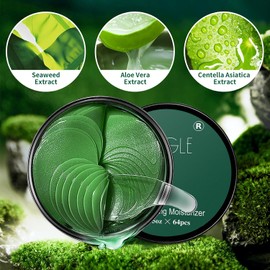 Parches Para El Contorno De Ojos(64 Unidades)- Mascarilla De Ojos De Té Verde Con Ácido Hialurónico, Cuidado Refrescante Para Ojos Hinchados Y Ojeras, Reduce Las Bolsas Y Suaviza Las Arrugas.