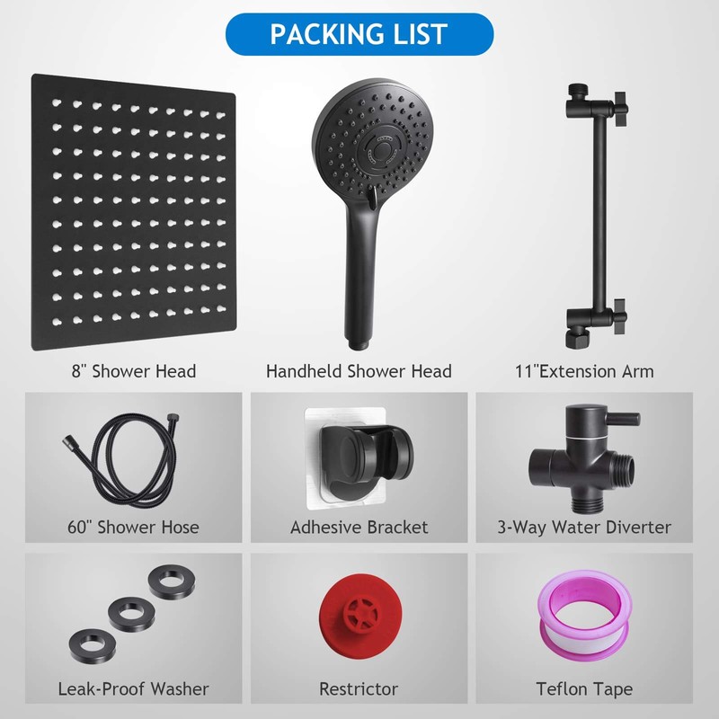 Shower Head Combo, 8 Inch High Pressure Rain with 11