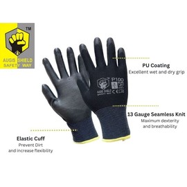 P-100 PU Coated Work Safety Gloves General Purpose Mechanic Hand Protection 12 PAIRS (XXL)