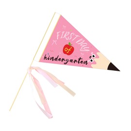 First Day of School Pennant Flag, First Day of School Banner with Ribbons Back to Nursery Pennants Kindergarten Decoration for DIY Craft Photo Prop Education Supply (Pink)