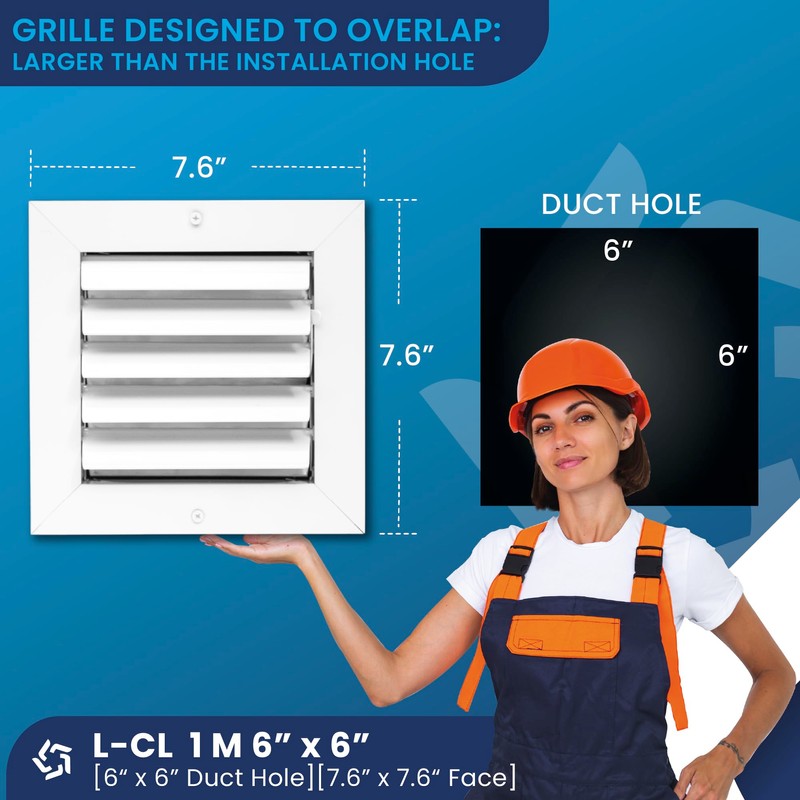 Aluminum 1-Way Vent Cover: Adjustable Curved Blade Air Supply HVAC