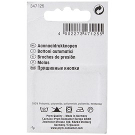 Prym PRYM_347125-1 Sew-On Snap Fasteners Plastic White Square 9 mm