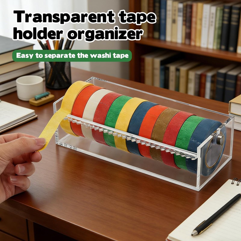 Acrylic Washi Tape Dispenser Washi Tape Organizer Sticker Roll Cutter,