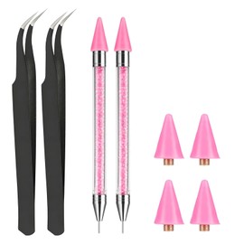 8 Pcs Rhinestone Picker Tool Kit, Dual-Ended Rhinestones Applicator | Nail Art Applicator with 4 Wax Tips +2 Tweezer | 2 Rhinestone Pick-Up, Dotting Wax Pen for DIY Manicure, Craft Gem Setting