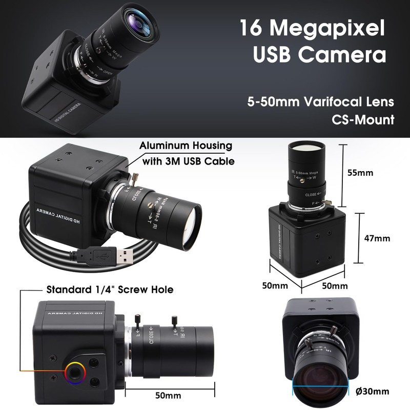 SVPRO 16MP USB Camera with Manual 5-50mm Lens, 10x Optical