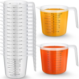 Fabbay 24 Pcs 4 Cup Capacity Plastic Measuring Cup 32 oz Clear Graduated Measurement Cups with Spout and Handles Ounce and ml Marking for Recipe Ingredient Flour Liquid Baking Cooking Mixing(Black)