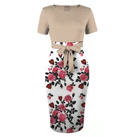 BOGURST Women's Sexy Elegant Dress Mini Sexy Bodycon Party Dresses Beige 2XL