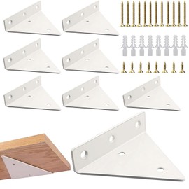 Halyuhn White Floating Shelf Bracket 8 Pcs for Floating Wood Shelves, 4 x 3 inches Shelf Brackets with 2 inches Anchor Screws, Floating Shelves Brackets Set for Wall Mounted, Floating Shelf Hardware
