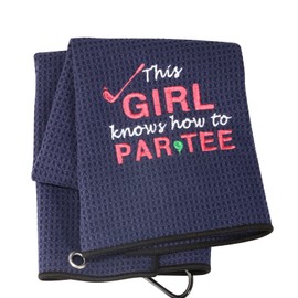 Funny Golf Towels for Women This Girl Knows How to Par Tee Embroidered Golf Towels for Golf Bags with Clip (How to Par Tee)