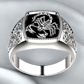Mnyixsi Sterling Silver Scorpion Animal Engraved Ring for Men Women, Personality Unique Scorpion Silver Ring, Eternity Engagement Wedding Anniversary Band Cocktail Party Ring Size 8