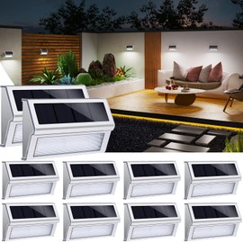 JSOT Solar Outdoor Lights Waterproof - Solar Fence Lights with 9 LED Stair Light for Outside Deck Garden Backyard Patio Yard Wall Step Pool Post Lamp Lighting, Cool White Light, 10 Pack