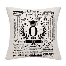 Graduation Gifts Initials Letters A-Z Throw Pillow Covers for Graduates Daughter Son Granddaughter Grandson Sister Brother Cousin Friends Graduates Gift Congratulations Presents(O)