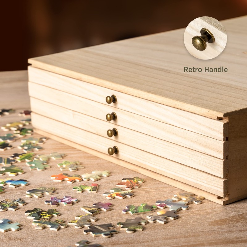 Becko US Wooden Puzzle Sorting Trays with Sliding Drawer Design,