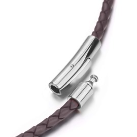 ELFASIO Braided Leather Cord 3MM Chain Necklace Stainless Steel Durable Snap Clasp, Men Women DIY Woven Rope Chain for Pendant Brown 30 inch
