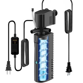 Devopet Aquarium U-V Filter for Green Water, Fish Tank Filter with Timer U-V Light, Turtle Tank Filter, Internal Filter with Dual Water Outlet & Aeration, for 10-40 Gallon Tank