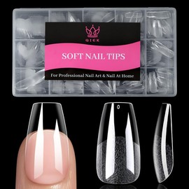 Qiek Medium Coffin Fake Nail Tips, 15 Sizes 240 PCS Clear Half Matte Press On False Nail Tips Pre-shaped Half Soft Cover Gel Nail Tips Extensions Thick Long Lasting for DIY Beginners & Salon Manicure