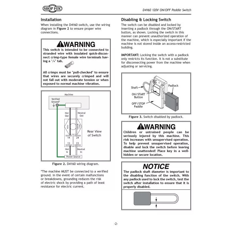 Shop Fox Safety Paddle ON/OFF Switch For 110V 16A Machines