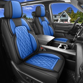 DuDuWang Car Seat Covers Custom Fit for Chevy Silverado GMC Sierra 1500 2007-2024 2500/3500 HD Crew Cab Pickup Truck Seat Cover Protector Cushion with Faux Leather Waterproof(Black & Blue, Full Set)