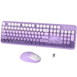 FCPLU xUBOTIE Wireless Keyboard and Mouse Combo, 104-Key Colorful Round Keycap, QWERTY Layout, 2.4GHz, Power Button, Plug Play for PC Laptop （Purple