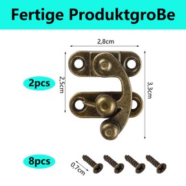 QZKJQDD Right Latch Hook, Antique Vintage Quick Closure, Right Latch Hook Hasp Latch, Antique Decorative Hasp, for Small Wooden Box, Jewellery Box, Wine Box with Screws (Pack of 2)