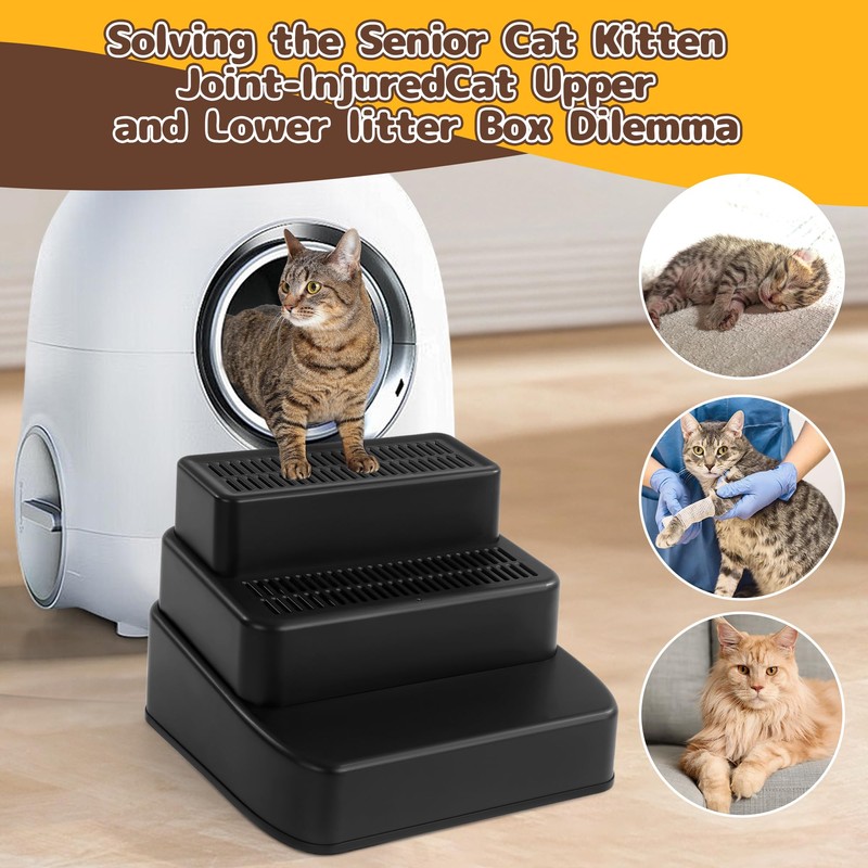 BALAPET Adjustable 3 Steps Litter Box Ramp with Filter Function,