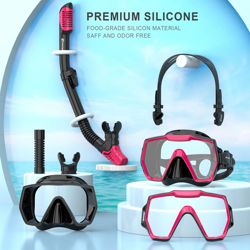 EMSINA E8 Freedom HD Dry Snorkel Set,Panoramic Wide View,Anti-Fog Scuba