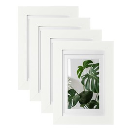 Egofine 4x6 Picture Frames 4PCS Covered by Plexiglass for Picture 3x4.5/3.5x5 with Mat or 4x6 whitout Mat Made of Solid Wood for Table Top Display and Wall Mounting Photo Frame, White with Texture