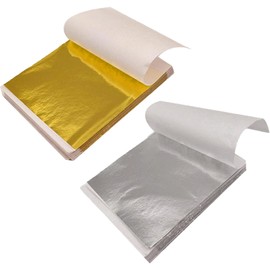Barlone Pack of 200 Imitation Gold Foil Silver Leaf Flakes Gold Leaf for Crafts 9 x 9 cm, Gold Paper for Crafts, DIY Painting, Craft Nails, Gold Leaf Acrylic Painting, DIY Crafting Embossing Foil