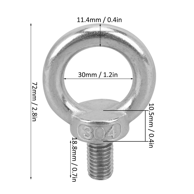4Pcs Stainless Steel Lifting Ring Eye Bolt Heavy Duty Machinery