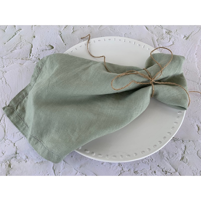 Linen Napkins –100% French Flax – Hemstitch Stonewashed Pure Linen