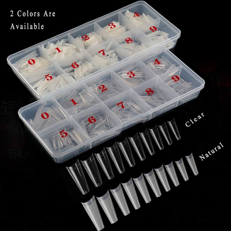 Natural Coffin Acrylic Nails-500pcs Half Cover Nails Coffin Shaped Ballerina