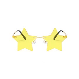 IKUVNA Rimless Star Shape Sunglasses for Women Men Party Streetwear Glasses Trendy Transparent Pentagram Eyewears (Yellow)