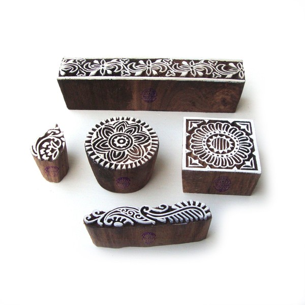 Asian Round and Square Motif Block Print Wood Stamps (Set