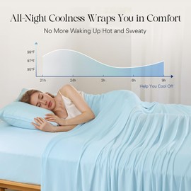 DOWNCOOL California King Sheet Sets, Cooling Bed Sheets for Hot Sleepers and Night Sweats, Q-Max>0.4, 15" Deep Pocket, 4-Piece Soft & Breathable Cooling Sheets California King, Blue