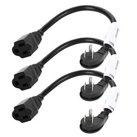 GREATIDE Cable de extensión de enchufe plano de 1 pie, cable de extensión de perfil bajo negro de 16 AWG de 3 clavijas para interiores, paquete de 3