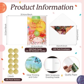 Motiskyy 100 Pack Religious All Occasion Cards, Assortment with Scripture Greeting Christian Inspirational Prayer Blessing Cards with Envelopes Stickers for Christmas Birthday Thinking of You