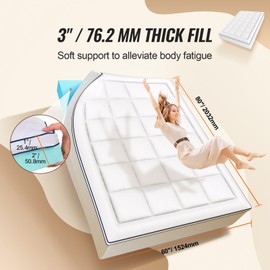 Happybuy Mattress Topper, Queen Size, 3 in Thickness, Memory Foam, Fiber Fill, Detachable & Washable Casing, Ergonomically Designed, Pressure Relief, Comfortable Cooling & Breathable, for Hot Sleepers