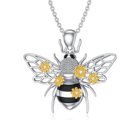 LWXIE Diamond Bee Necklace for Women 925 Sterling Silver Honeybee Pendant Animal Jewelry Bee Gifts for Mother's Day Birthday