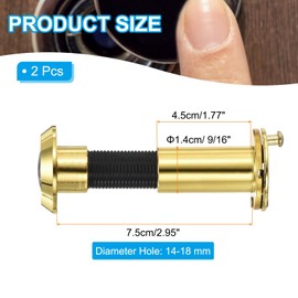 PATIKIL 9/16" Door Viewer Peephole 2Pcs 180-Degree Door Viewer Fits 1-3/4inch to 2-15/16inch Door Peep Hole with Rotating Privacy Cover for Home Office Hotel, Gold