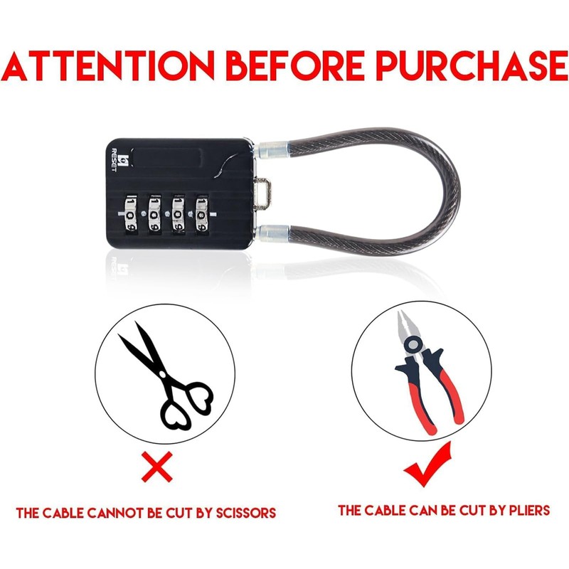 RESET -204 4-digit combination lock with 10 cm wire rope,