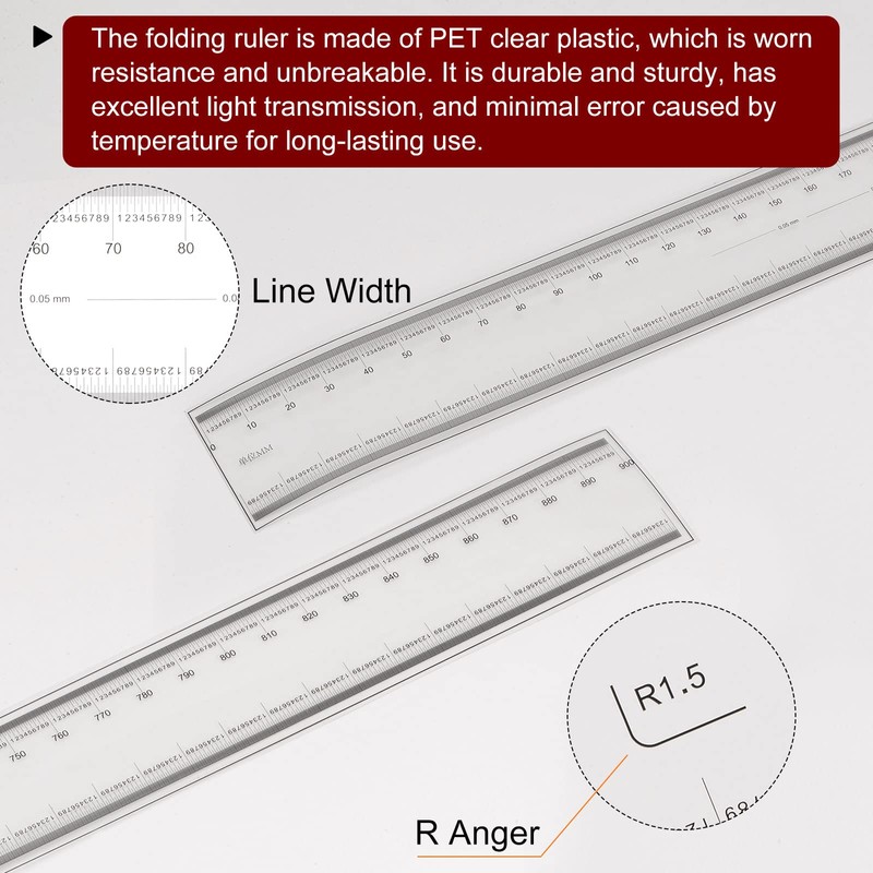 sourcing map Film Flexible Ruler 90 cm 0.1 mm Scale