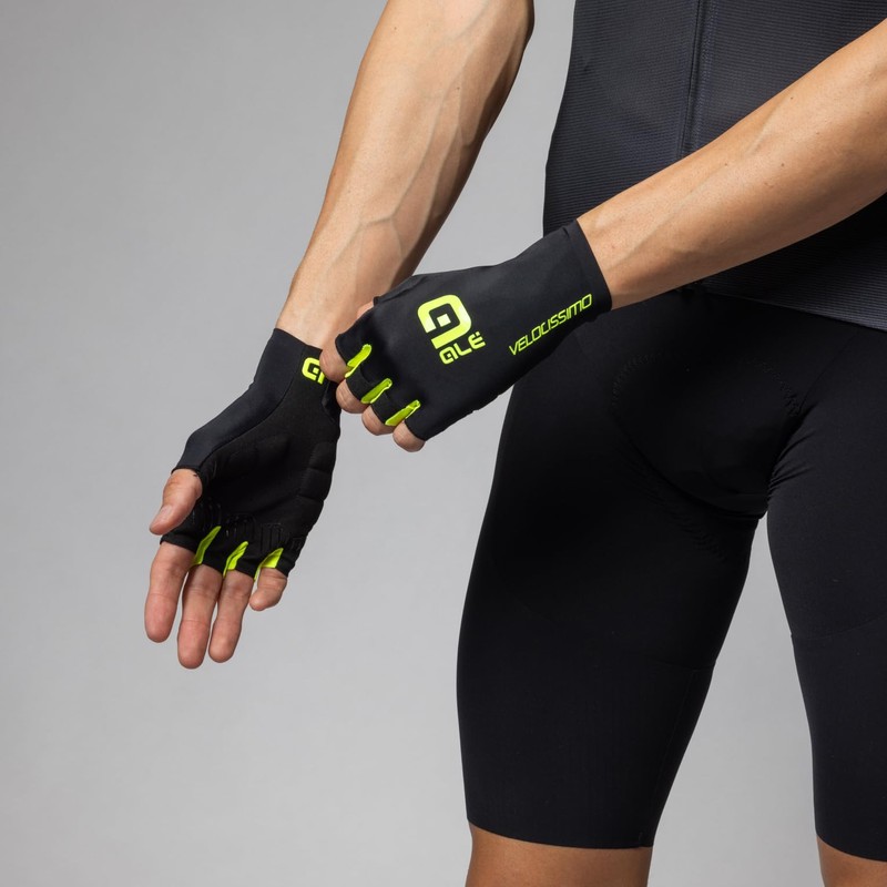 Alé Cycling Unisex Velocissimo Crono Summer Gloves, Black/Fluo Yellow, XXL