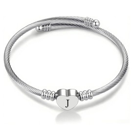 Tihnvk Initial Bangles For Women Open Bangle Adjustable Jewellery 26 Initial Letter Alphabet A-Z Cuff Bracelet For Daughter Friends Mum Aunt (Letter J)