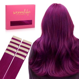 WENNALIFE Tape in Hair Extensions Human Hair Violet Tape in Extensions, 10pcs 20g 10 inch Remy Invisible Tape Ins Straight Colored Soft Real Human Hair Tape in Extensions Refill Set Extensions