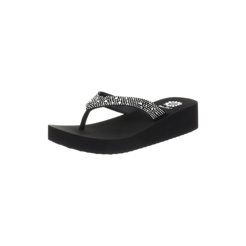 Yellow Box womens Africa Wedge Flip Flop, Black, 7.5 US