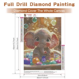 RICUVED Elephant Diamond Painting Kits for Adults, 5D Animal Diamond Painting Diamond Art Kits for Beginners, Full Drill Diamond Gem Bubble Bath Elephant Diamond Painting Kits for Home Decor 12x16Inch