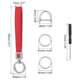 [PATIKIL] レザーリストレットキーチェーン キーチェーンホルダーキーフォブリ ストバンド 5つ キーリングとアンチロストDリング付き 男性用女性用財布カーキー シルバー/レッド